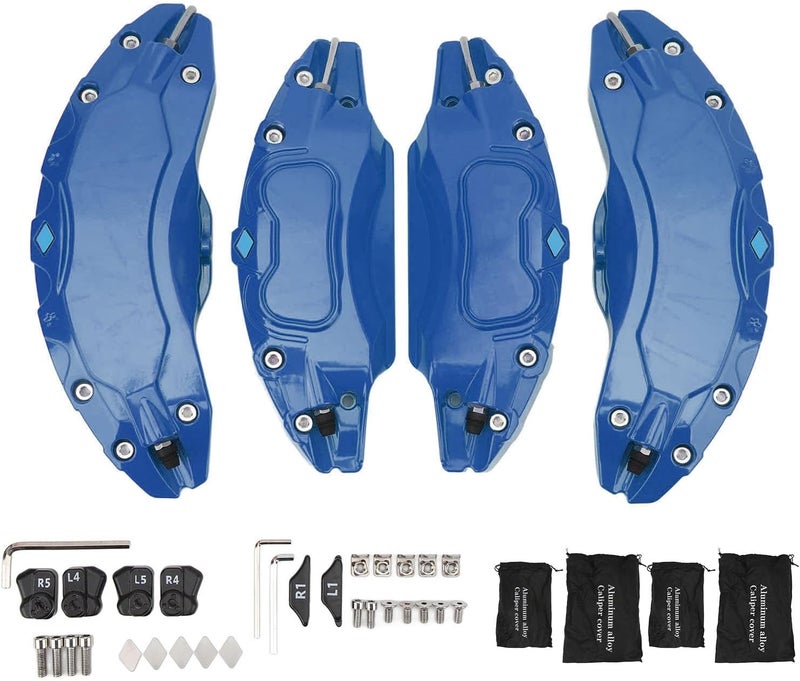 Sorandy Caliper Covers Set of 4 Compatible with Accessories, Brake Caliper Cover Front Rear Aluminum Alloy, Brake Caliper Covers for 2020-2023 19 20in Wheels hub (Blue) - Image 1